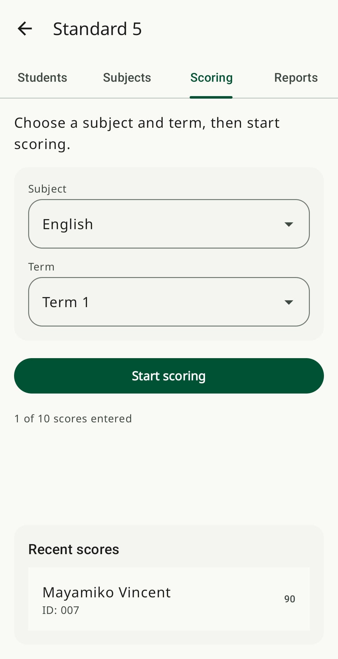 Koticha Scoring screen, light mode